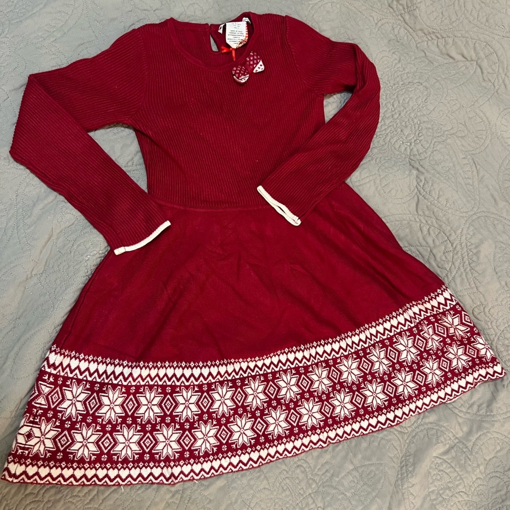 Red Knit Dress with Snowflake Pattern